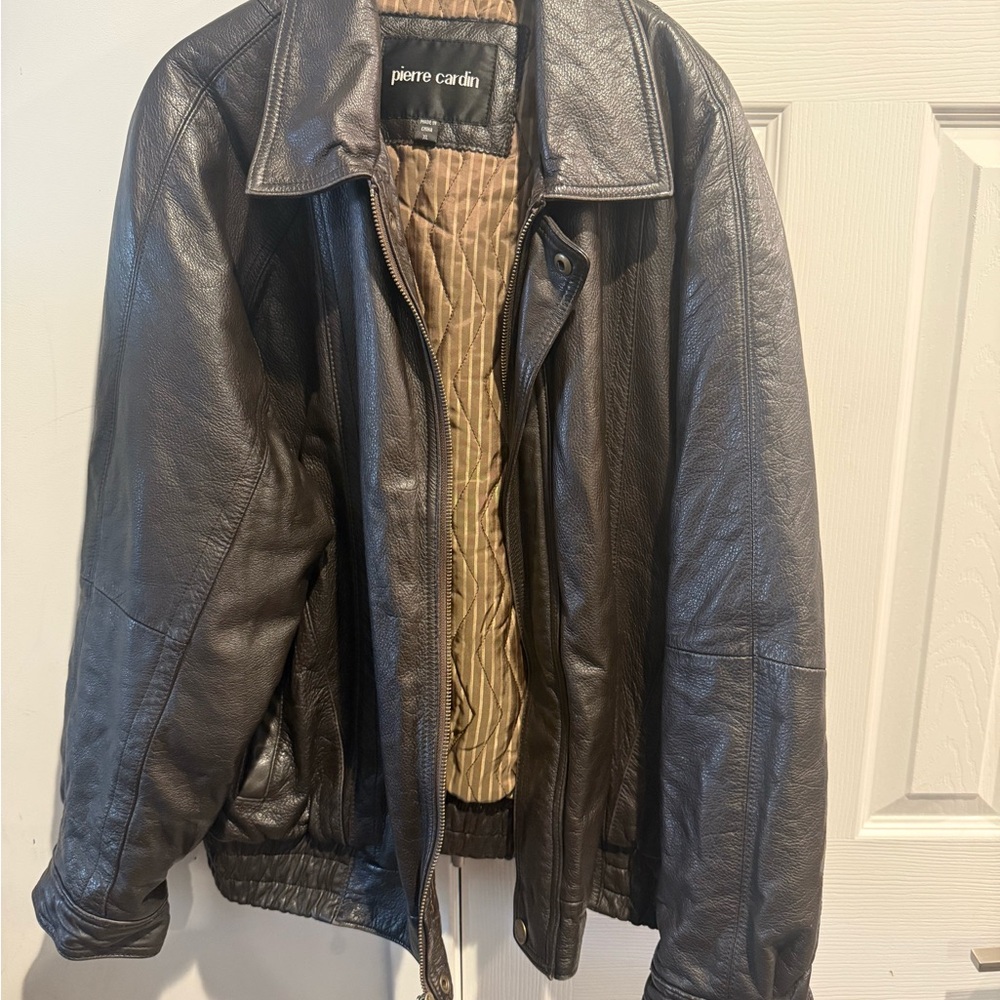 Pierre Cardin Men's Black Leather Bomber Jacket